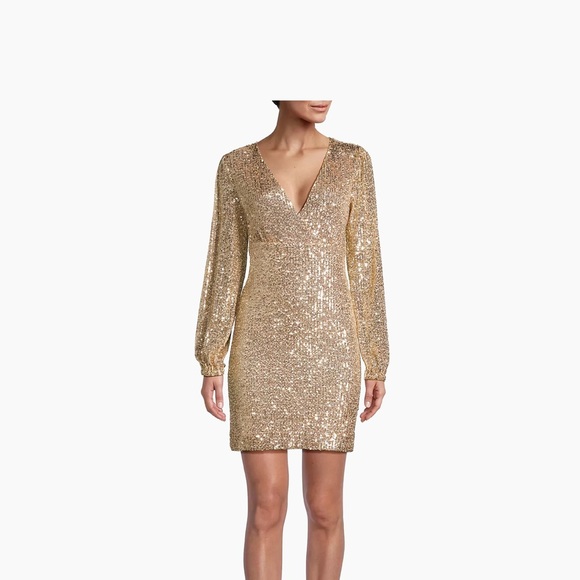 NWT Lilly Pulitzer Reagan Gold Sequin Long-Sleeve Minidress, Sz 10 - Picture 3 of 11